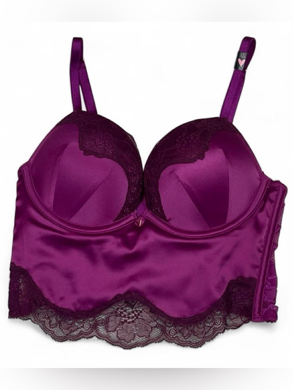 NWT! Victoria's Secret Bombshell Adds-2-Cups 32A Raspberry Satin Corset Bra Top